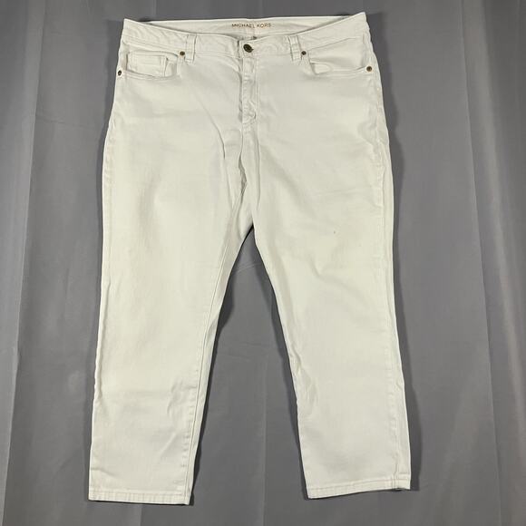 Michael Kors Izzy Cropped Skinny Jeans Womens 14 Stretch Denim Pants Stains - Picture 1 of 16